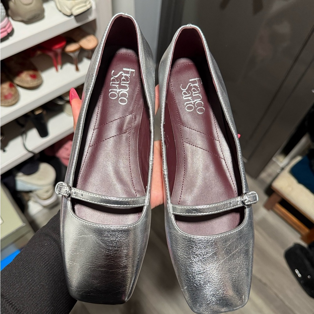 Franco Sarto Metallic Silver Loafers